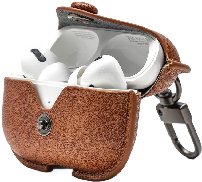 누아트 버튼 가죽케이스, 에어팟 프로 3, 브라운, 1개