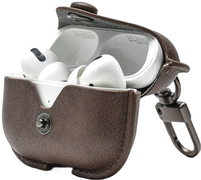 누아트 버튼 가죽케이스, 에어팟 프로 3, 다크 브라운, 1개
