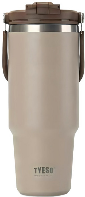 TYESO 泰碩 二代 304不鏽鋼手提保溫冰霸杯, 摩卡色, 1200ml, 1個