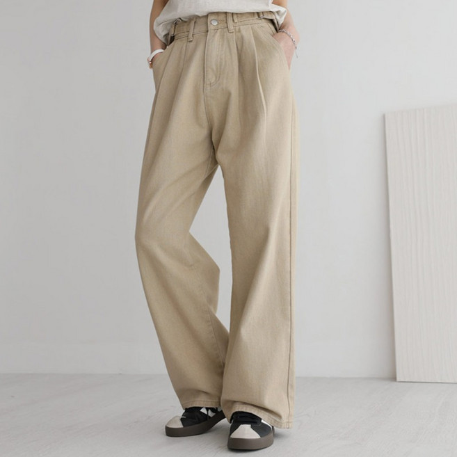 앤드스타일 여성용 숏/기본/롱 기장 딱맞진 7탄 투핀턱 코튼 와이드 팬츠 264382