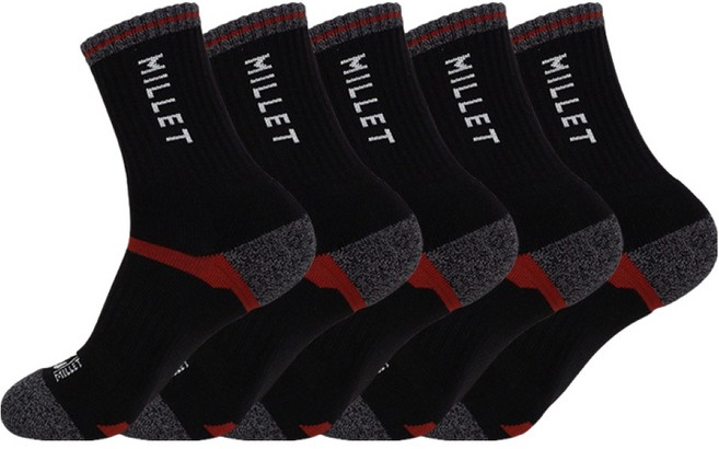 밀레 남성용 크루 등산 양말 B 5켤레, 블랙, 5개