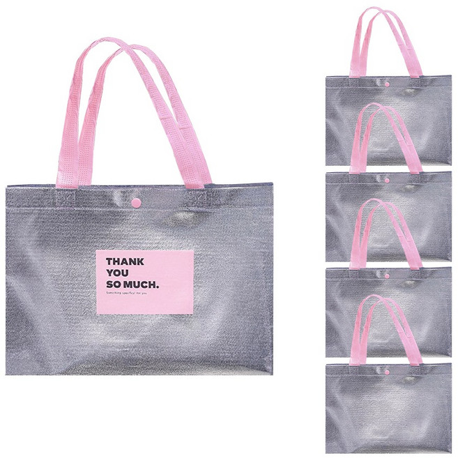 투코비 스티커 포함 부직포 쇼핑백, 실버핑크, 5개