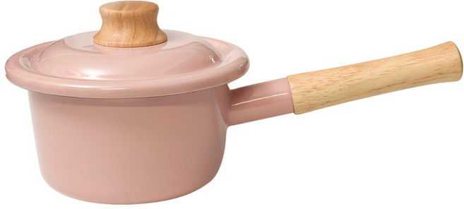 FUJIHORO Japan COTTON PLUS 14cm單柄附蓋琺瑯牛奶鍋 1.2L 莫蘭迪粉 1個 14cm