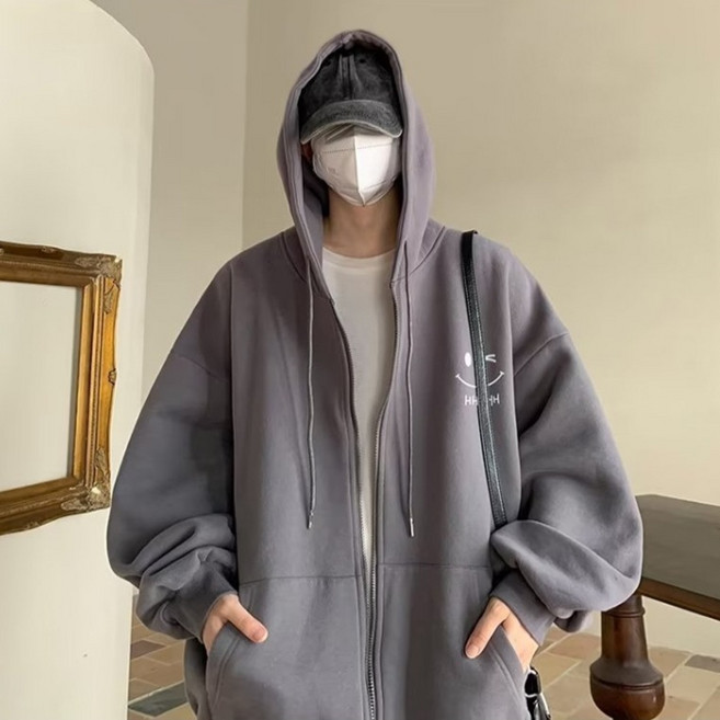 제이티엘 스마일 아메리칸 박시 오버핏 후드집업