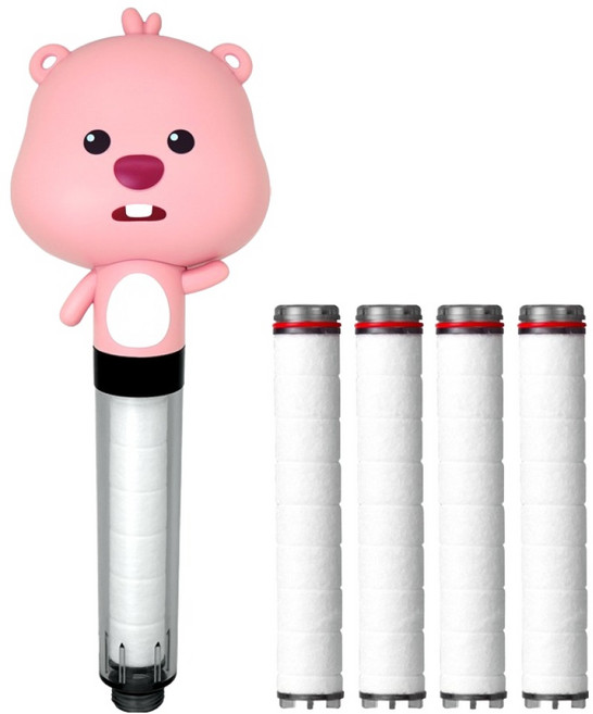 DAELIM BATH 賤萌Loopy 多功能過濾蓮蓬頭 + 濾芯 4p 組, 1套, 粉紅色