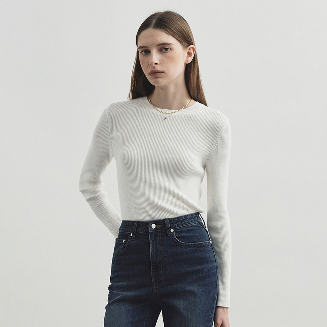 몽돌 여성용 라운드 넥 골지 니트 MDKT062