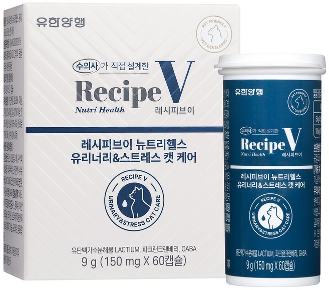 유한양행레시피브이 고양이 뉴트리헬스, 1개, 유리너리+스트레스, 60정