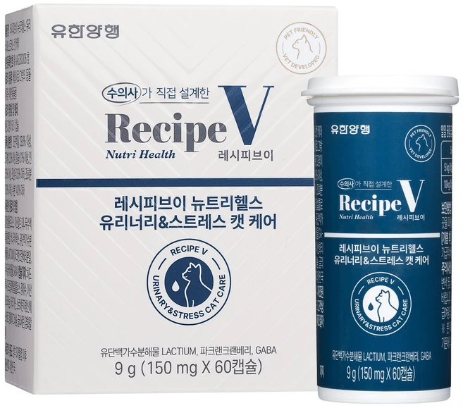유한양행레시피브이 고양이 뉴트리헬스, 1개, 유리너리+스트레스, 60정 - 쿠팡