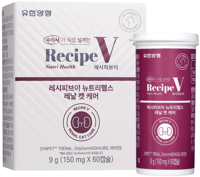 유한양행레시피브이 고양이 뉴트리헬스, 1개, 신장, 60정