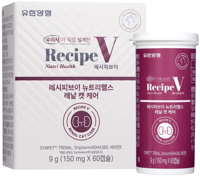유한양행레시피브이 고양이 뉴트리헬스, 1개, 신장, 60정 - 쿠팡