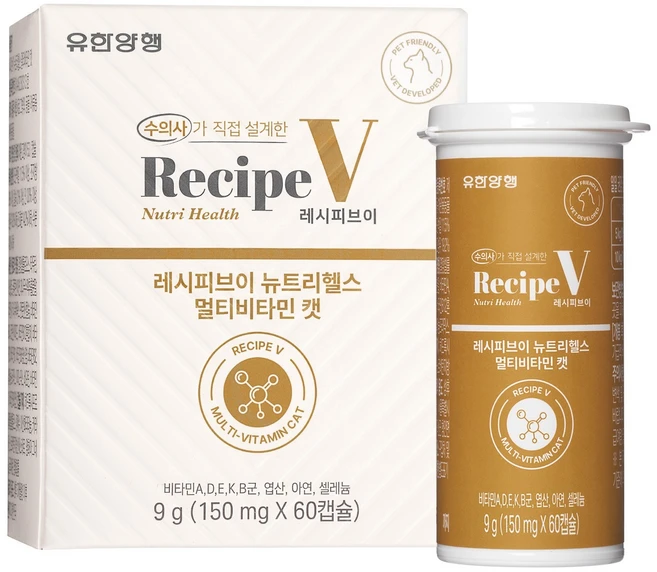 유한양행레시피브이 고양이 뉴트리헬스, 1개, 종합영양제, 60정 - 쿠팡