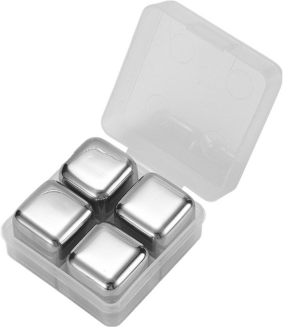 아워웍스 스테인레스 녹지않는 위스키 아이스큐브 4p + 케이스 세트, 1세트