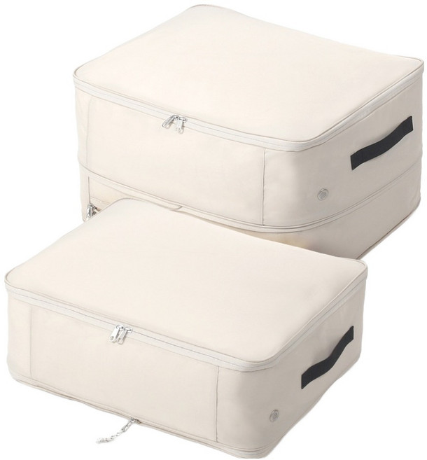 부피순삭 의류 이불 압축 파우치, 베이지, 2개