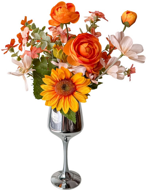 Floral M 南法橙香花園高腳杯玻璃仿真花禮, 1個, 黃色