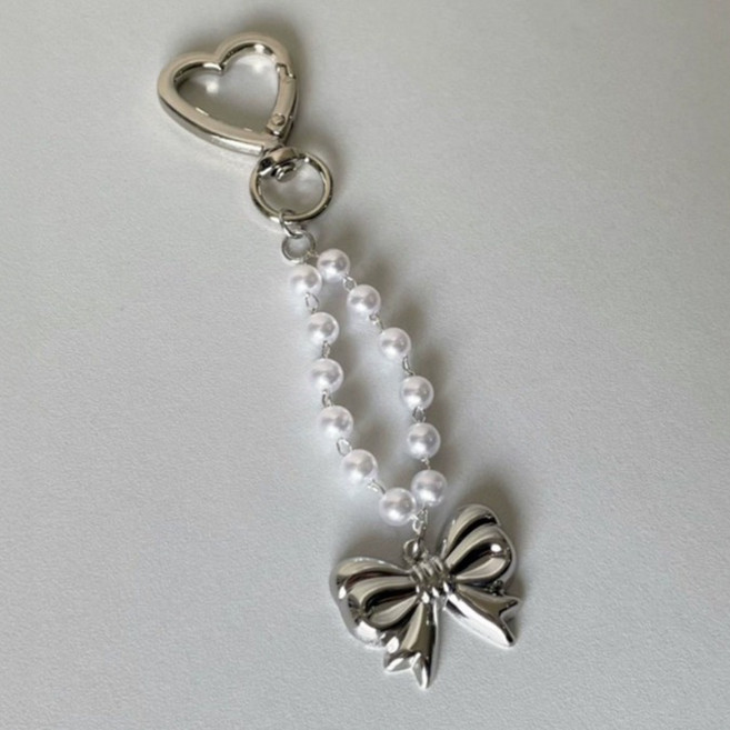 소리달 루시어 진주 리본 하트 우아한 가방 키링 13cm