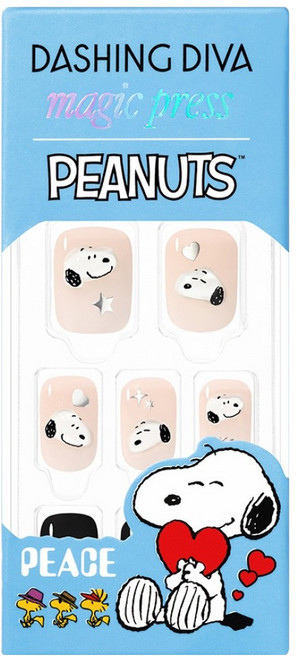 데싱디바 매직프레스 러블리 스누피 레귤러 라운드 네일팁, 블랙 + 누드, 1세트