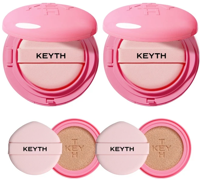 KEYTH 컬러드 핑크 마그넷 쿠션 파운데이션 본품 15g 2p + 리필 15g 2p 세트, 02라이트베이지, 1개 - 쿠팡