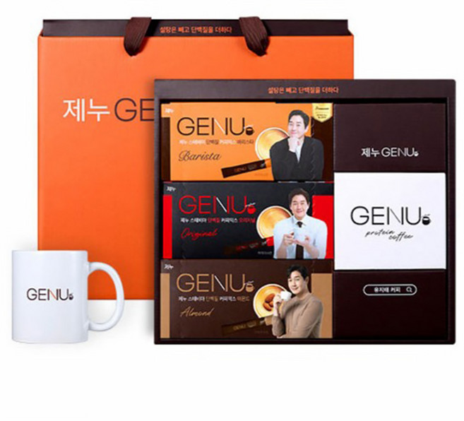 제누 스테비아 단백질 커피믹스 3종 선물세트, 오리지널 20p + 바리스타 20p + 아몬드 20p + 머그컵 + 선물상자, 1세트