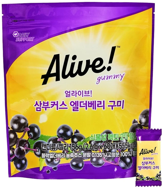 얼라이브 삼부커스 엘더베리 구미 60p, 156g, 1개 - 쿠팡