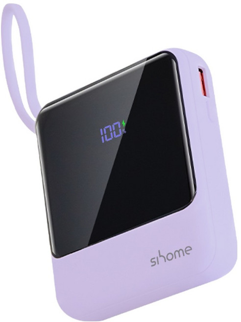 시홈 PD 22.5W 고속충전 일체형 미니 보조배터리 10000mAh, SH-FB1Y, 퍼플