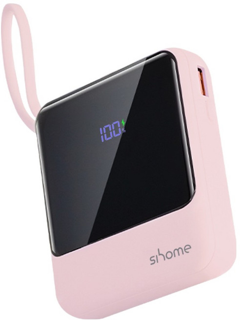 시홈 PD 22.5W 고속충전 일체형 미니 보조배터리 10000mAh, SH-FB1Y, 핑크