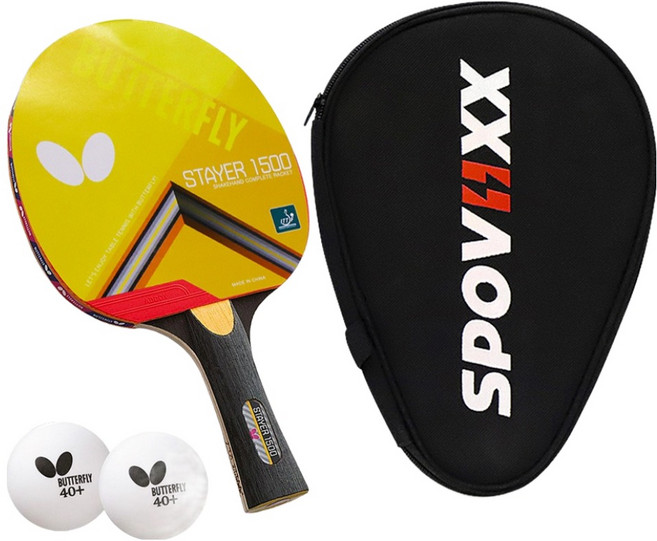 버터플라이 탁구 라켓 + 탁구공 2p + 스포빅스 케이스 세트, 1개, STAYER1500-SPCB
