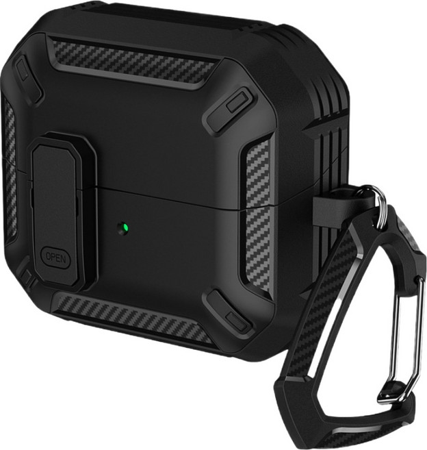 Cashrich Galaxy Buds3 Pro 彩色硬殼矽膠防震強化固定力保護殼, 1個, 單一商品, 黑色