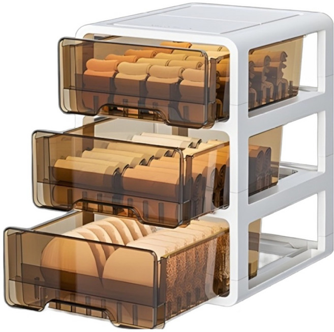 프란다스 속옷 정리 수납함 일체형 서랍장 3단, 화이트 + 브라운, 1개