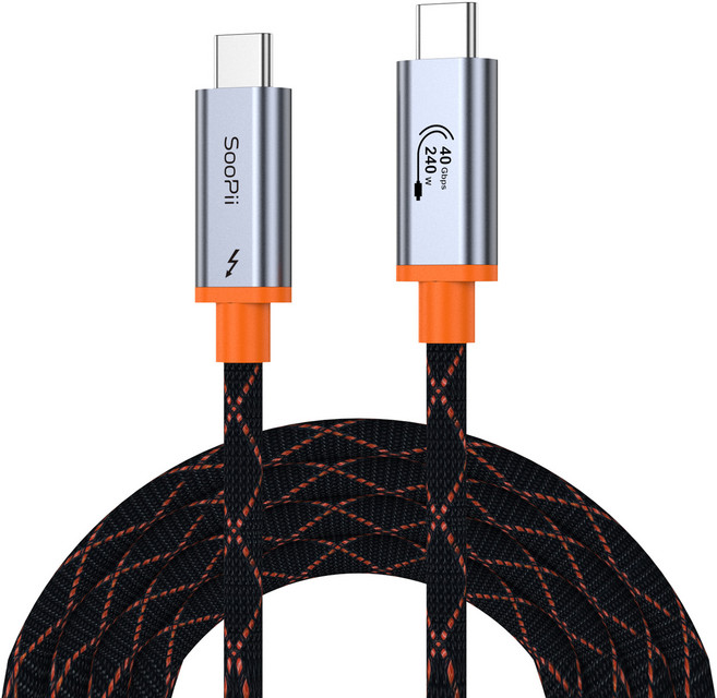 SooPii C to C Type 240W 40Gbps 8K Thunderbolt 4 超高速傳輸線 S75, 1個, 1m