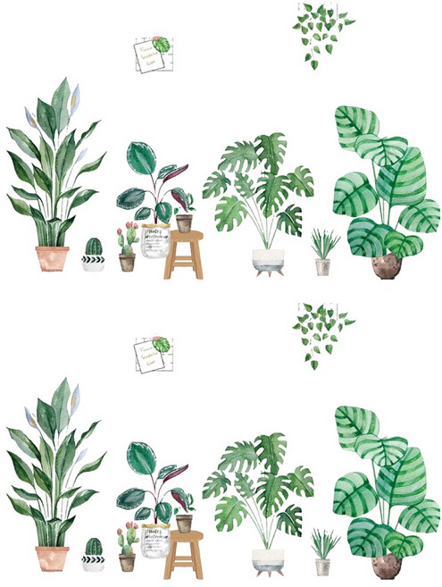 WA. WALL ART 防水PVC無痕設計壁貼 2張, FX-C55 植物 + 盆栽 + 龜背芋