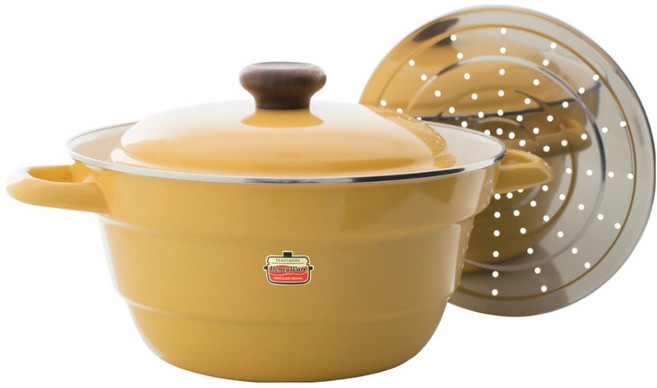 FUJIHORO Japan 雙耳附蒸盤琺瑯萬用鍋 5.4L, 1個, 27cm, 藤黃色