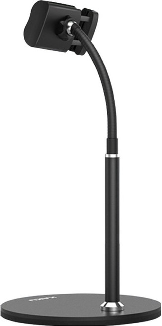 Kakusiga 360度自由旋轉/可彎曲多角度/金屬軟管穩固底盤 手機專用桌面支架, 1個, 黑色