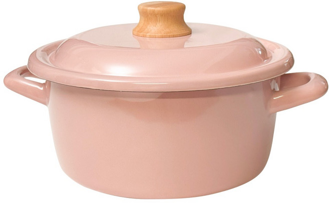 FUJIHORO Japan COTTON PLUS 雙耳附蓋琺瑯鍋 20cm 2.9L 莫蘭迪粉 1個