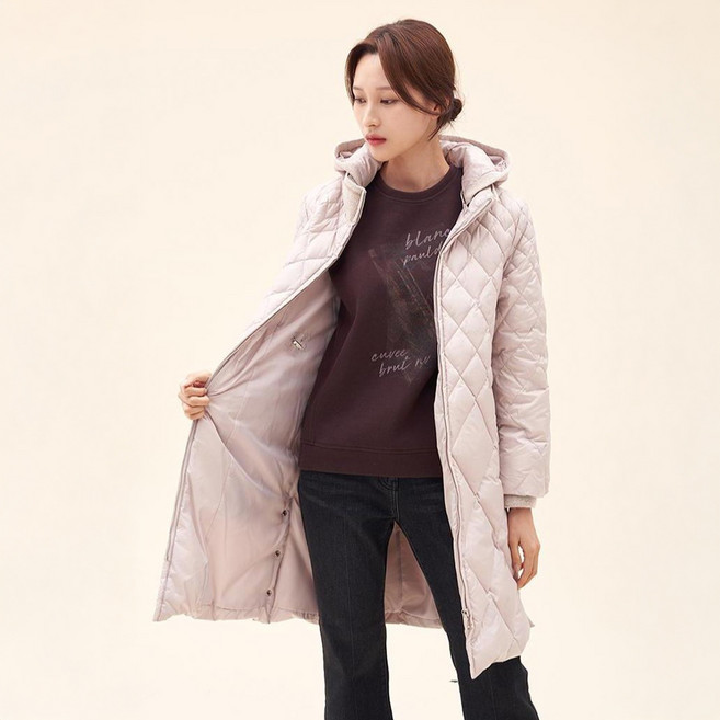 CHATELAINE 女款絎縫設計連帽鵝絨長版羽絨外套 HCCWDW208