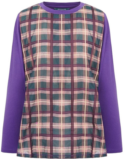 크로커다일레이디 여성용 체크 라운드 티셔츠 CLCFTS105