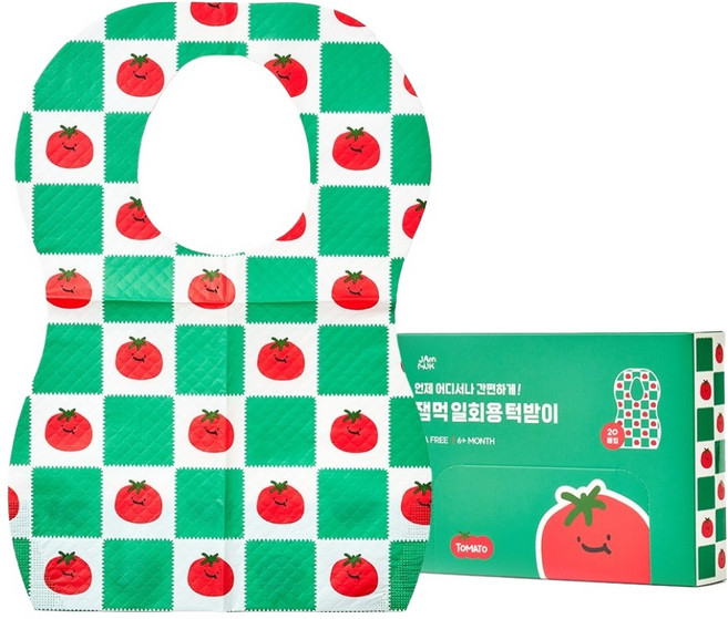 잼먹 유아용 2중방수 일회용 이유식 턱받이 자기주도, 토마토 + 그린, 20개입, 1개