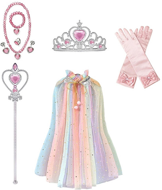 마메 생일 파티 공주님 의상 + 티아라 풀세트, 무지개, 1세트