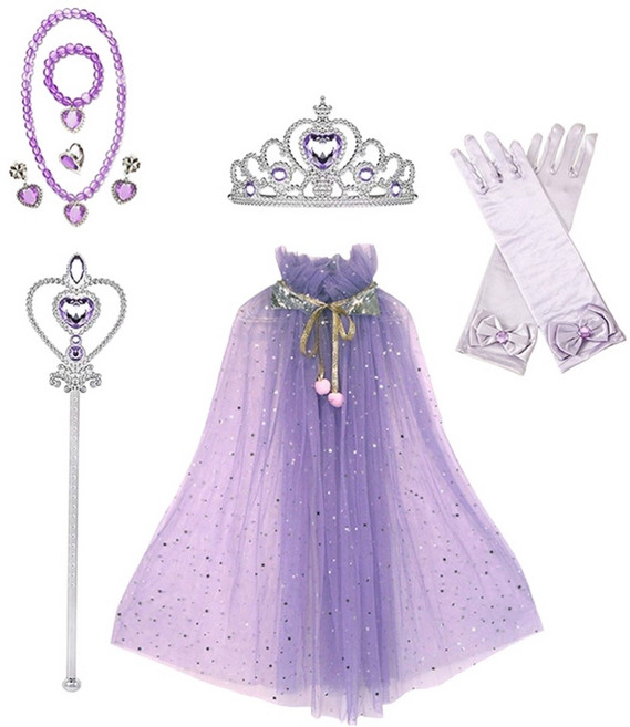 마메 생일 파티 공주님 의상 + 티아라 풀세트, 퍼플, 1세트