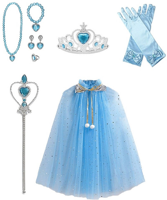 마메 생일 파티 공주님 의상 + 티아라 풀세트, 블루, 1세트