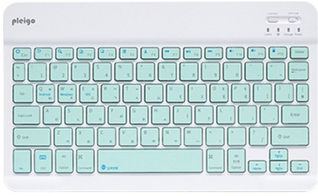 PLEIGO 저소음 휴대용 파스텔 블루투스 슬림 무선 텐키리스 키보드 + 키스킨 세트, 민트, 키보드(KB10), 제조사축