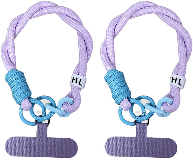 엘쏘 도난방지 컬러플 투컬러 디자인 핸드폰 스트랩, 라이트퍼플, 2개