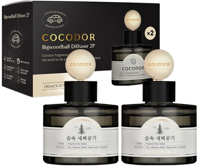 코코도르 빅우드볼 차량용 디퓨저 130ml, 숲속새벽공기, 2개