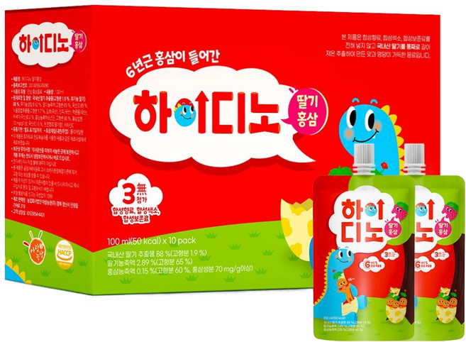 아람농장 하이디노 딸기 홍삼 주스 10p, 1L, 1개