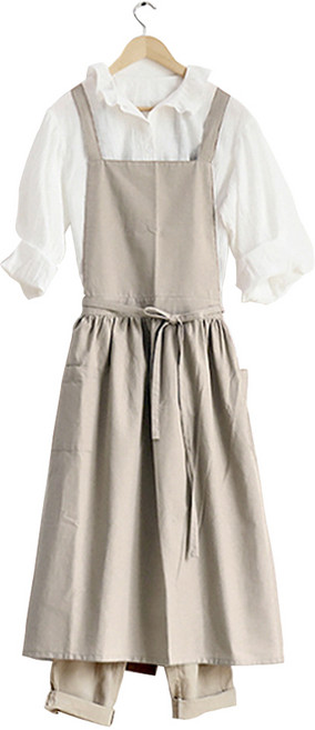 센스팟 프로방스 방수린넨 원피스 앞치마, 베이지, 1개