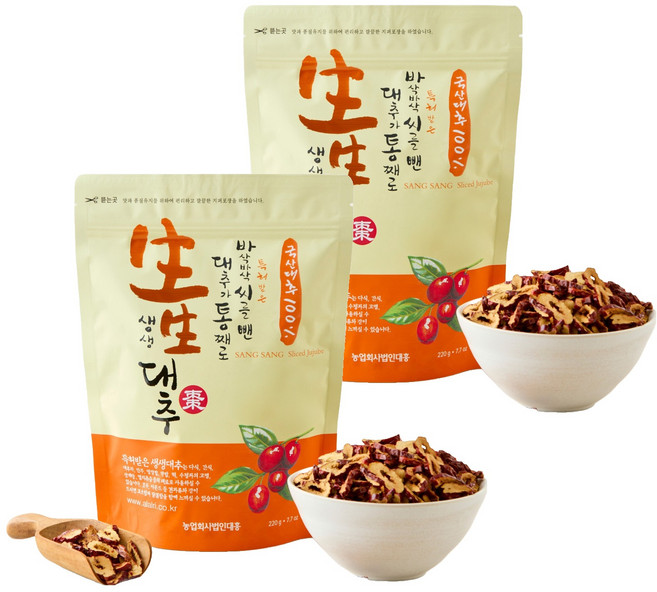 생생대추 국산 대추칩 슬라이스, 2개, 220g