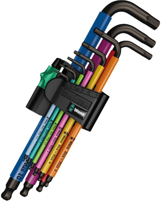 Wera 手工具 彩色六角扳手 長球頭 6角 L型扳手 Hex-Plus 9件組 彩虹 950 SPKL 9SB 073593, 1個