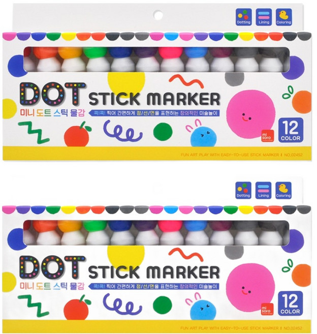 미소로 12000 미니 도트 스틱 물감 12종 x 2p 세트 2452, 12색