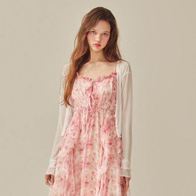 비키니밴더 쉬폰 러플 크롭 오픈 가디건