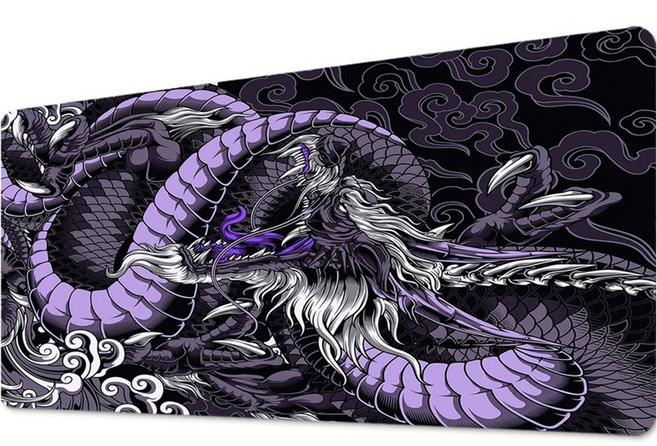 쇼핑닥터 타투 드레곤 대형 게이밍 가정용 논슬립 마우스장패드 300 x 600 x 2 mm, 퍼플 스톰 드래곤, 1개