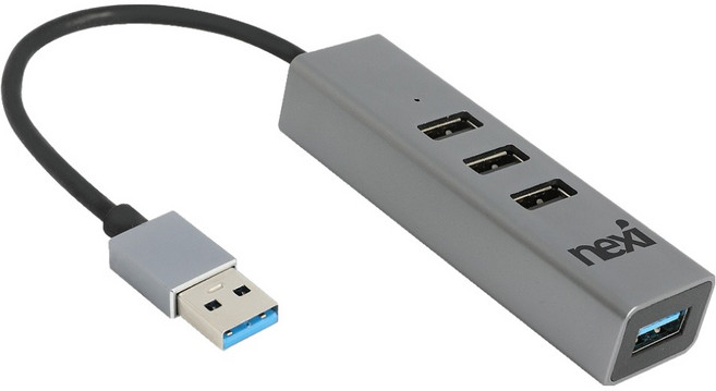 넥시 4포트 USB허브 NX-U3122P, USB 4포트 허브 NX-U3122P NX1256, 1개, 그레이